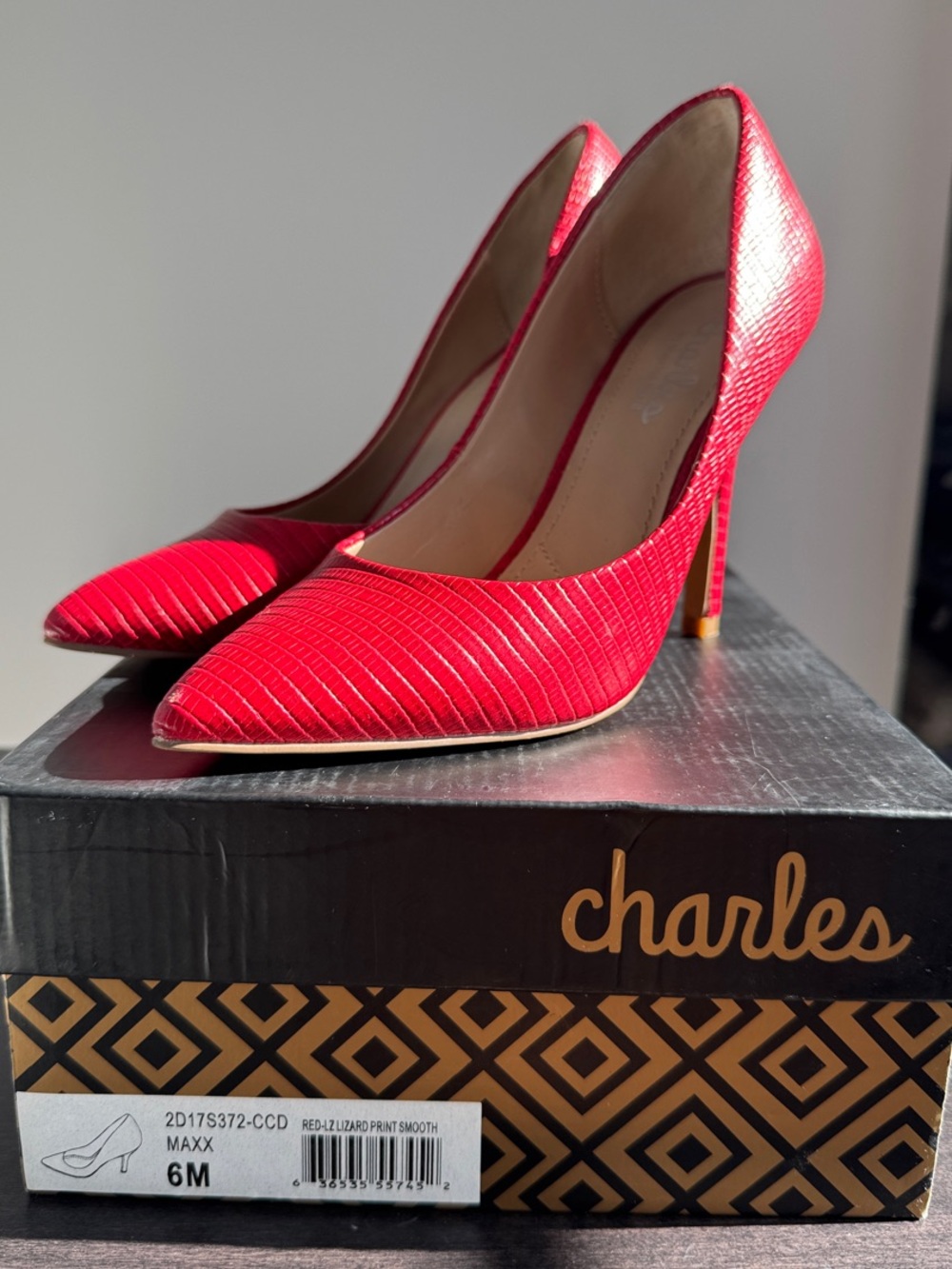 Charles Favod Red Textured Pointed-Toe Stiletto Pumps